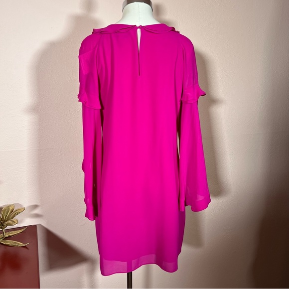 NEW Belle Badgley Mischka Magenta Long Sleeve Ruffle front Mini cocktail Dress - Picture 15 of 17